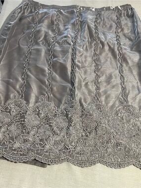 Nina Massini Metallic Silver Grey Lace Trim Midi Skirt Plus Size 24